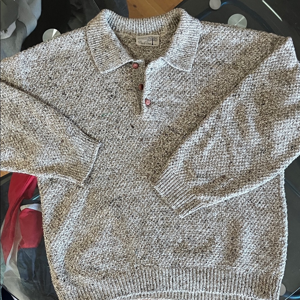 Pendleton Speckled Gray Sweater with Red Buttons
